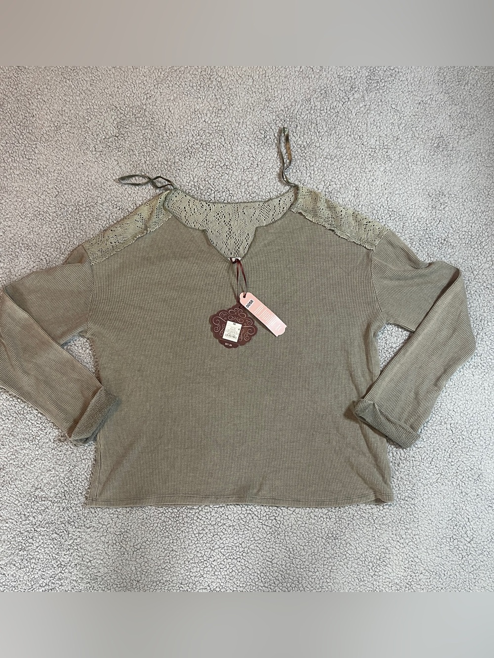 Anthropologie Olive Lace-Yoke Long Sleeve Top